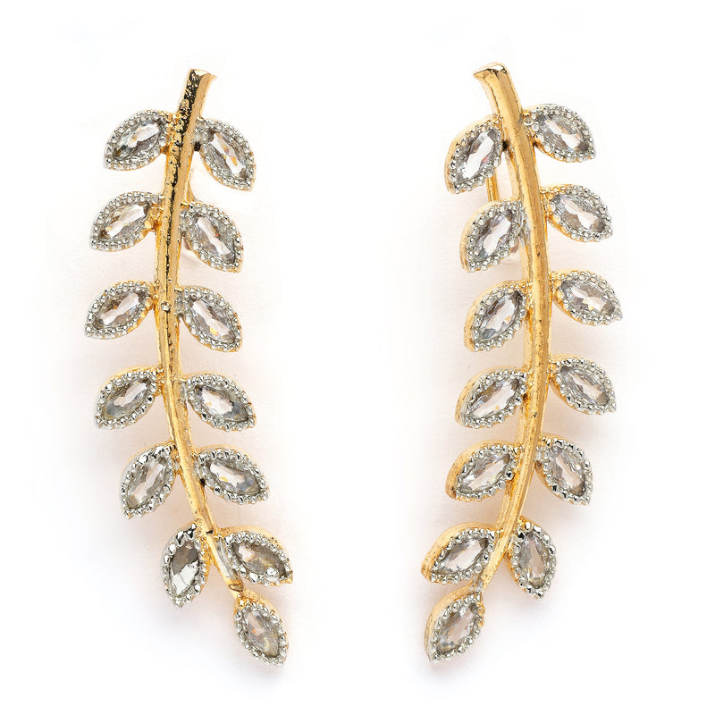 Gold Plated Leaf Shaped American Diamond Studded Ear Climber