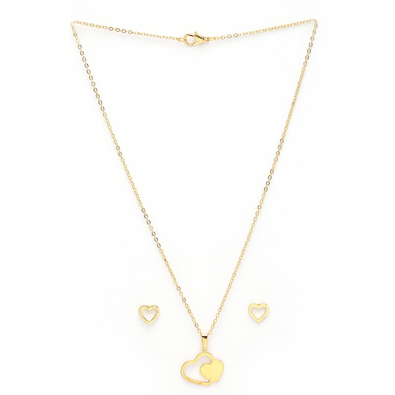 Gold Plated with Thin Chain & Dual Heart Design Stainless Steel Pendent Set