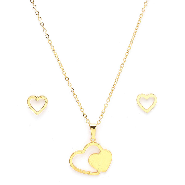 Gold Plated with Thin Chain & Dual Heart Design Stainless Steel Pendent Set