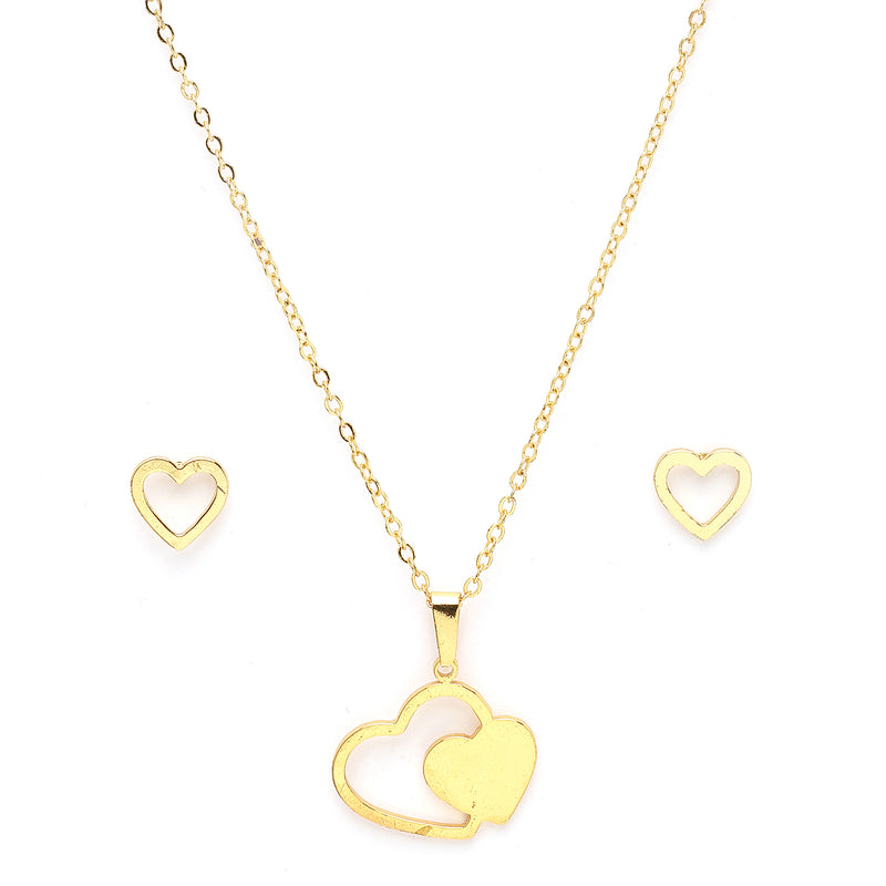Gold Plated with Thin Chain & Dual Heart Design Stainless Steel Pendent Set