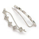 Rhodium Plated Silver Toned Square Shaped American Diamond Studded Ear Climber Earrings