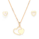 Rose Gold Plated with Dual Heart Shaped Design Stainless Steel Pendent Set