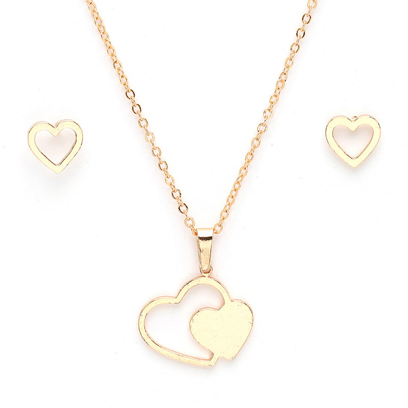 Rose Gold Plated with Dual Heart Shaped Design Stainless Steel Pendent Set