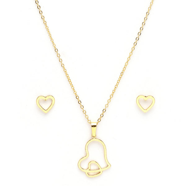Gold Plated with Stylish Heart Shaped Stainless Steel Pendant Set
