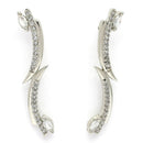 Rhodium Plated Silver Toned White American Diamond Studded Ear Climber Earrings