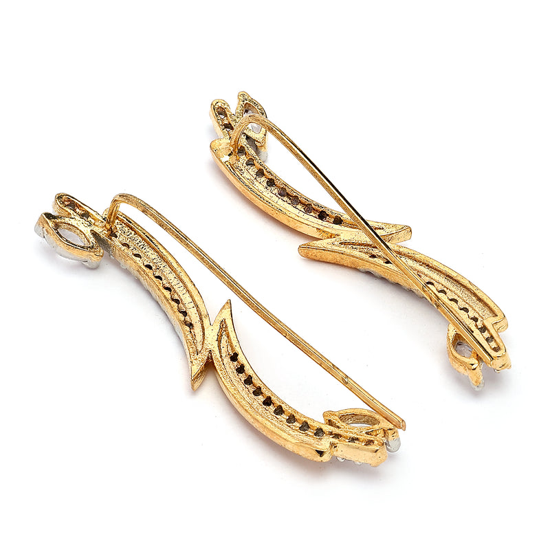 Gold Plated White American Diamond Studded Ear Climber Earrings