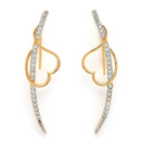 Gold Plated Heart Shaped American Diamond Studded Ear Climber Earrings