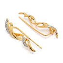 Gold Plated Twisted Shpaped American Diamond Studded Ear Climber Earrings