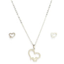 Rhodium Plated with Heart with Butterfly Shaped Stainless Steel Pendent Set