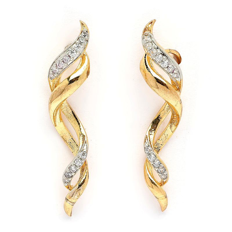 Gold Plated Twisted Shpaped American Diamond Studded Ear Climber Earrings