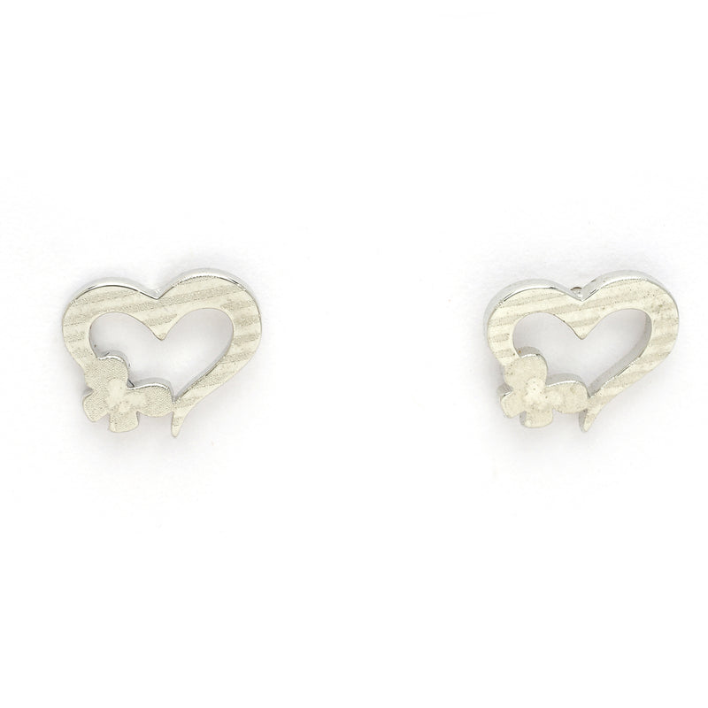 Rhodium Plated with Heart with Butterfly Shaped Stainless Steel Pendent Set