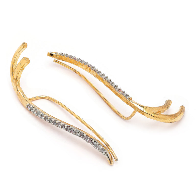Gold Plated American Diamond Studded Ear Climber Earrings