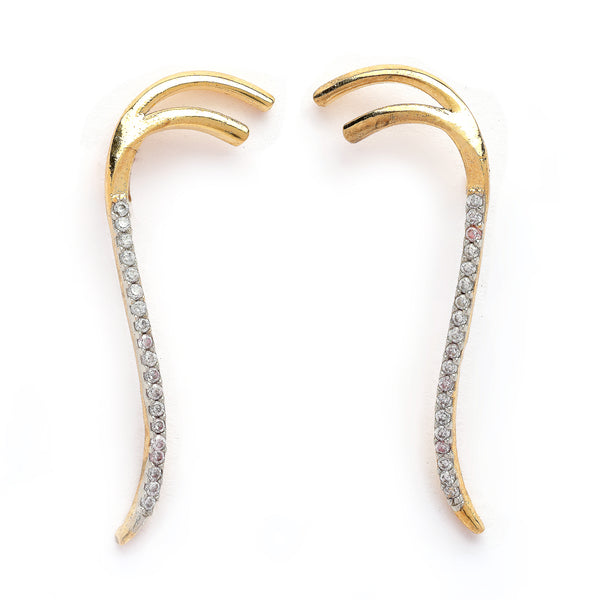 Gold Plated American Diamond Studded Ear Climber Earrings