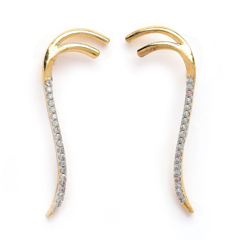 Gold Plated American Diamond Studded Ear Climber Earrings