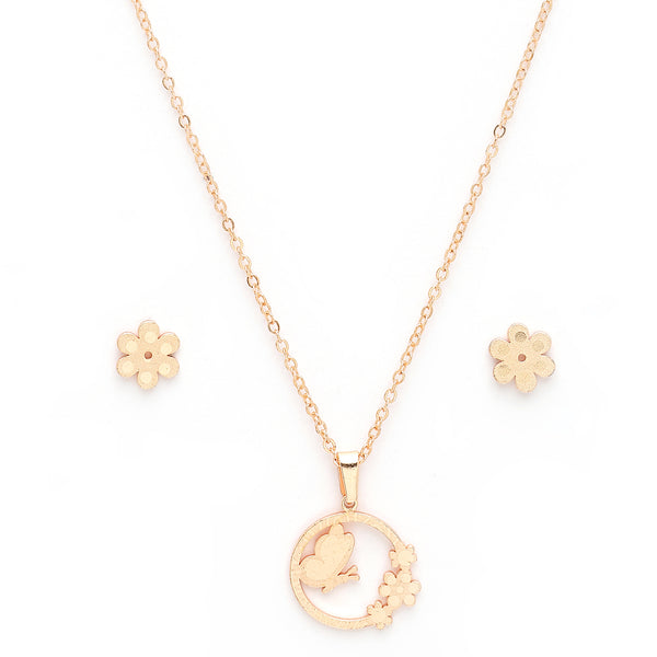 Rose Gold Plated with Circular & Floral design Stainless Steel Pendent Set