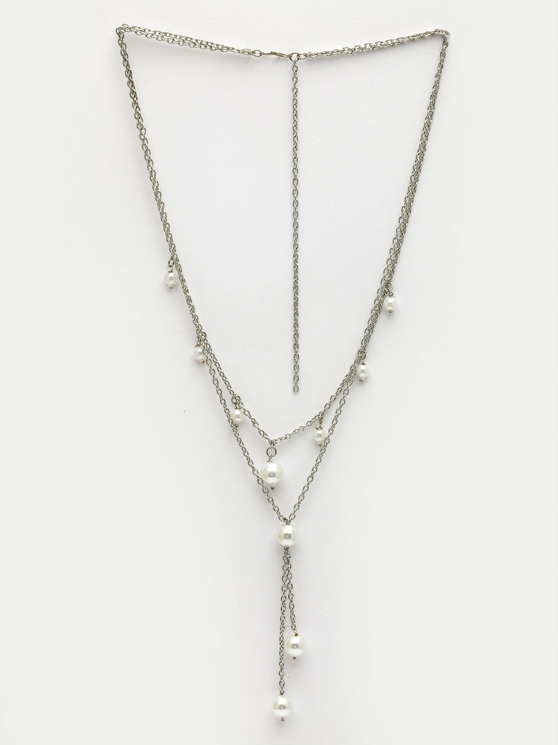 Oxidized Plated with Pearl 2 Layered Necklace Set