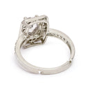 Rhodium Plated Silver Toned Square Shaped White American Diamond Studded Adjustable Ring
