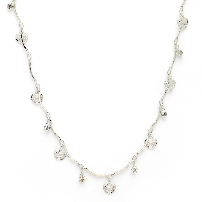 Rhodium Plated with Heart Shaped & White Cubic Zirconia Studded Jewellery Set