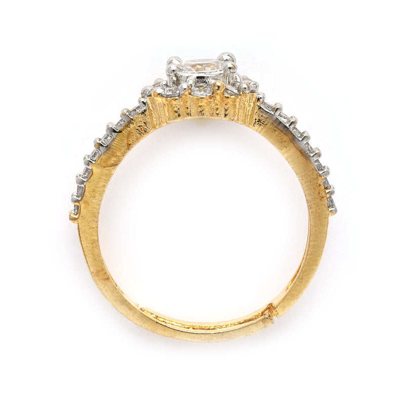 Elegant Gold Plated Round Shaped White American Diamond Studded Adjustable Ring