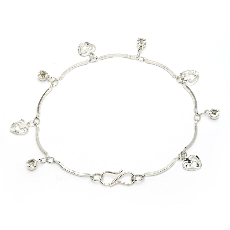 Rhodium Plated with Heart Shaped & White Cubic Zirconia Studded Jewellery Set