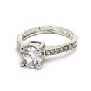 Rhodium Plated Silver Toned White American Diamond Sparkling Studded Adjustable Ring