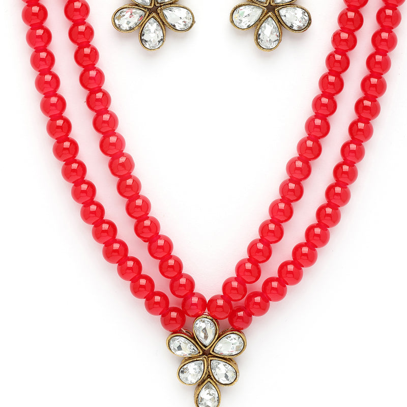 Red Pearl & Kundan Studded Jewellery Set
