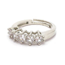 Rhodium Plated Silver Toned  White American Diamond Studded Adjustable Ring