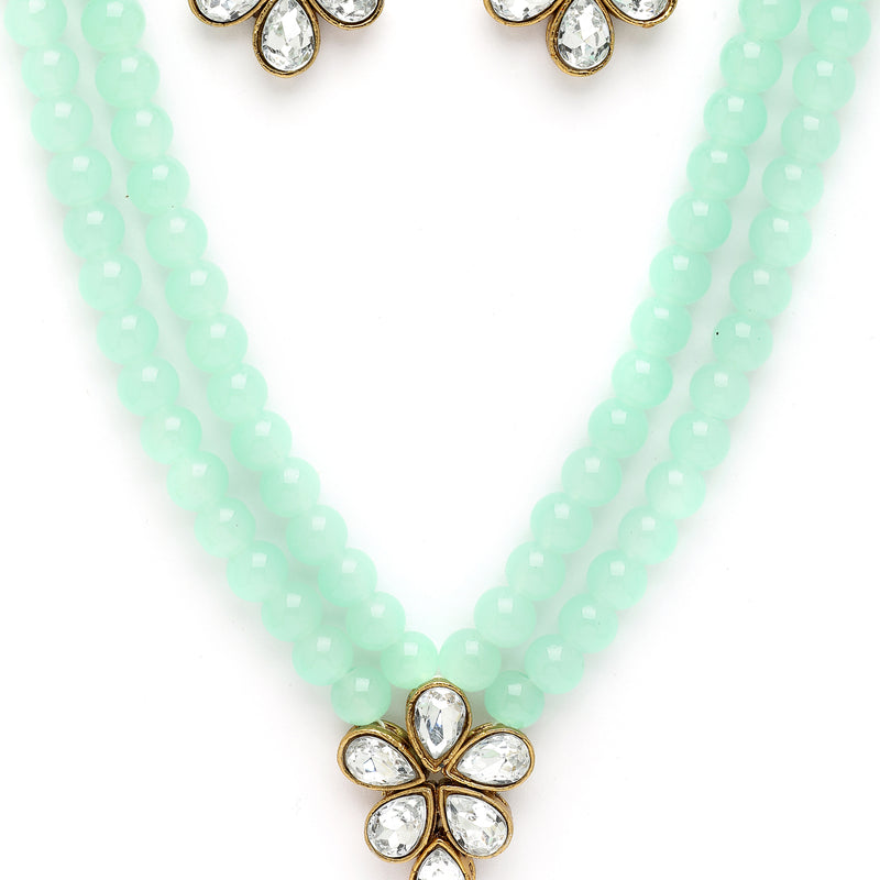 Sea Green Pearl & Kundan Studded Jewellery Set