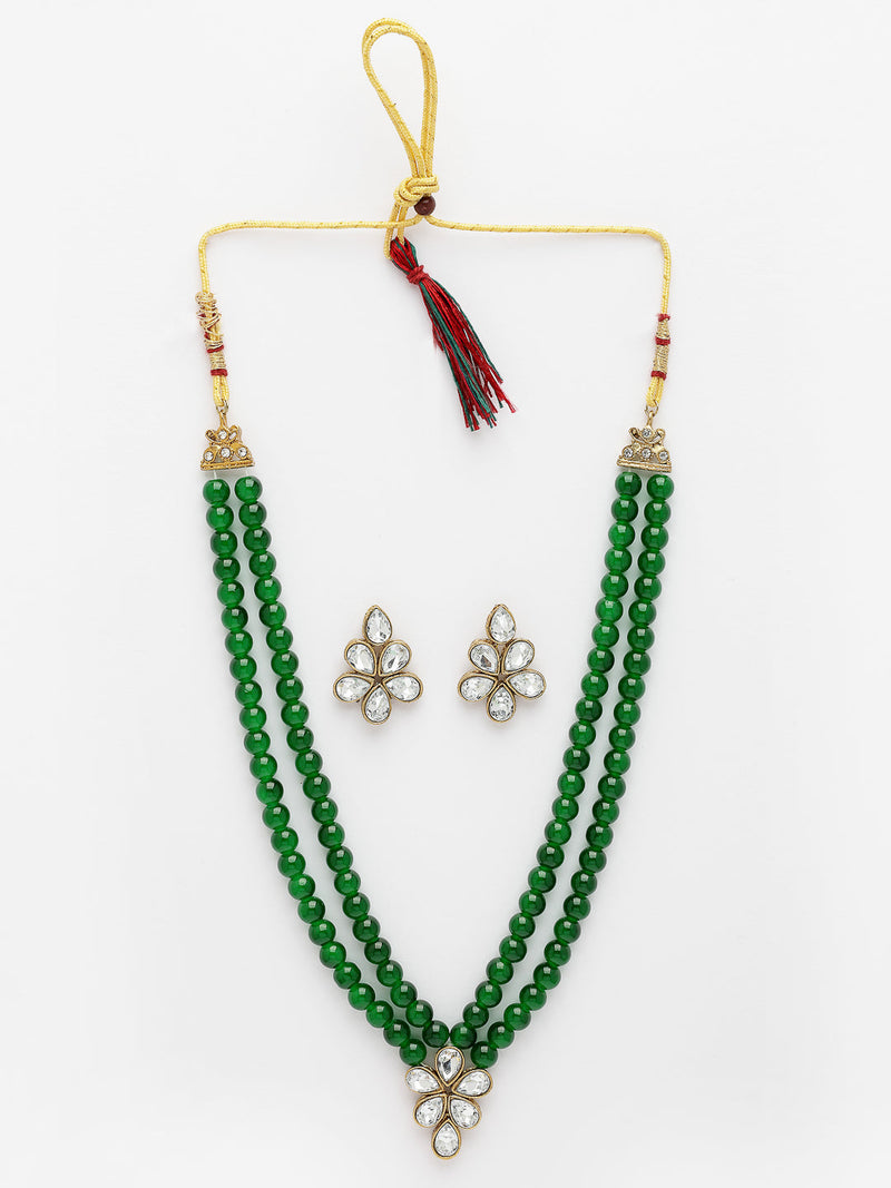 Green Pearl & Kundan Studded Jewellery Set