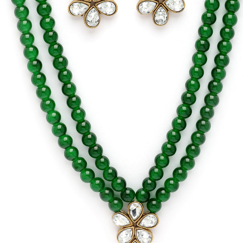 Green Pearl & Kundan Studded Jewellery Set