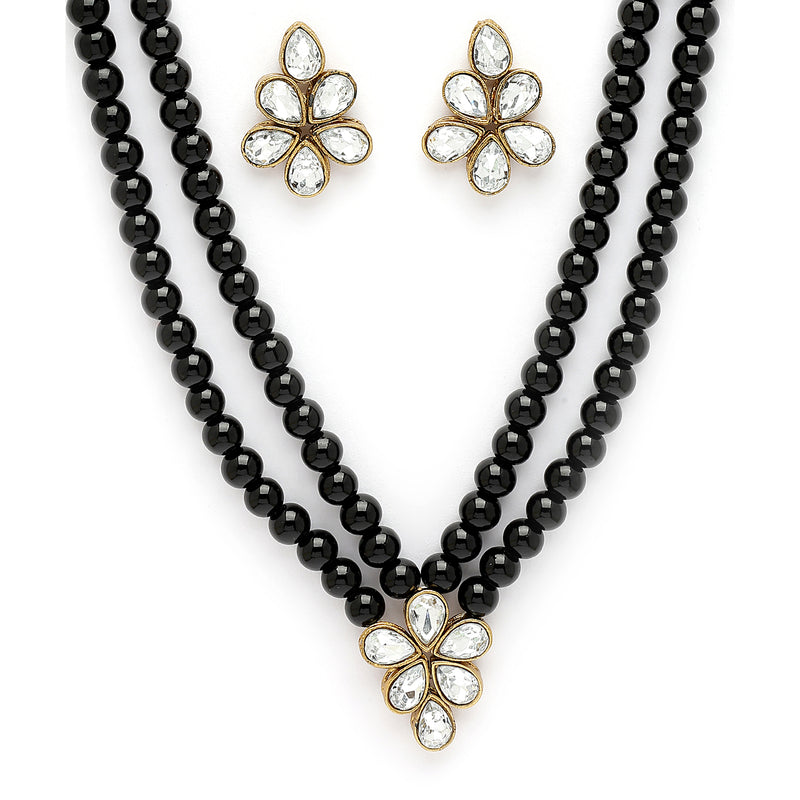 Black Pearl & Kundan Studded Jewellery Set