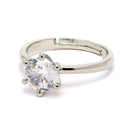 Rhodium Plated Silver Toned White American Diamond Studded Adjustable Ring