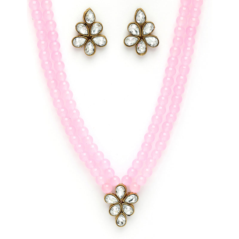 Pink Pearl & Kundan Studded Jewellery Set