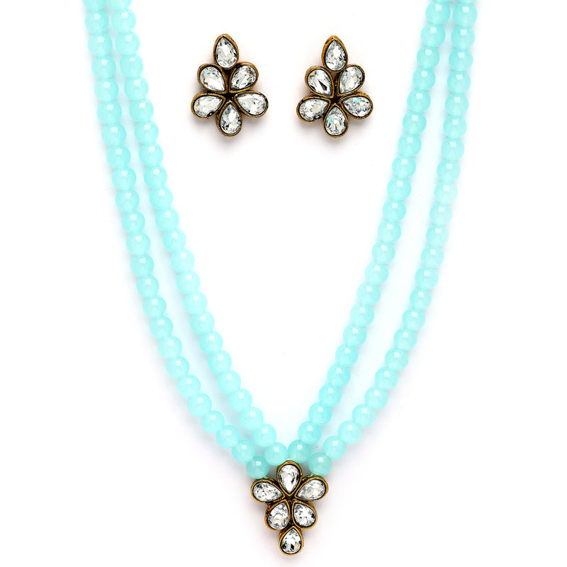 Sky Blue Pearl & Kundan Studded Jewellery Set