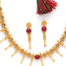 Gold Plated with Antique Gold Design Red Stone Studded Jewellery Set