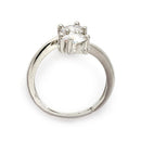 Rhodium Plated Silver Toned Dual White American Diamond Studded Adjustable Ring