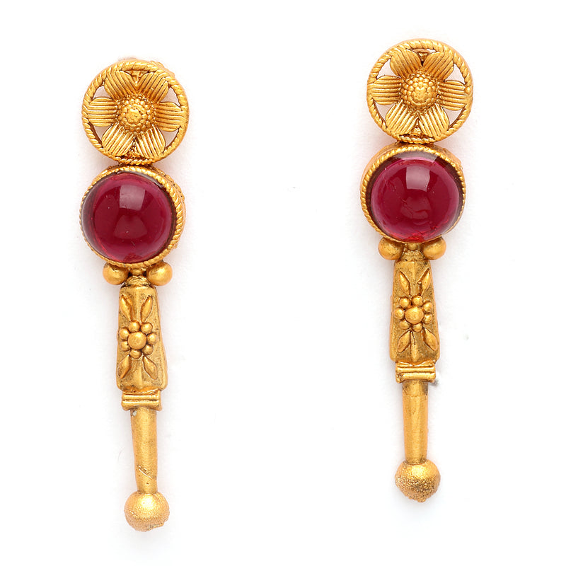 Gold Plated with Antique Gold Design Red Stone Studded Jewellery Set