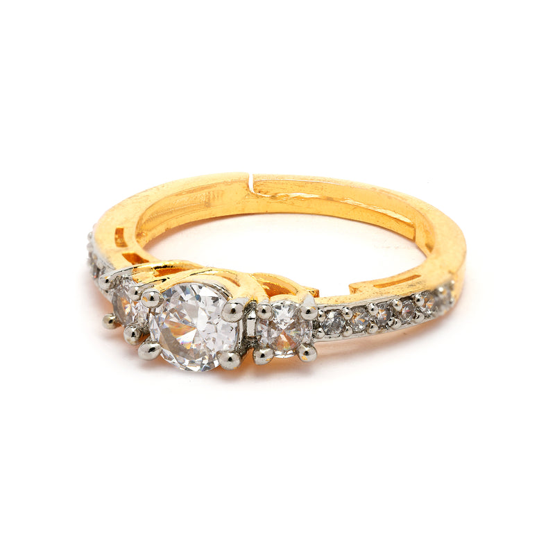 Elegant Gold Plated White American Diamond Studded Adjustable Ring