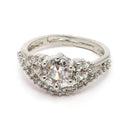 Rhodium Plated Silver Toned Sparkling White American Diamond Studded Adjustable Ring