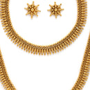 Golden Plated with Traditional Temple Design Long Necklace and Earrings Jewellery Set
