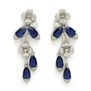 Rhodium Plated Silver Toned Blue & White American Diamond Studded Necklace Set