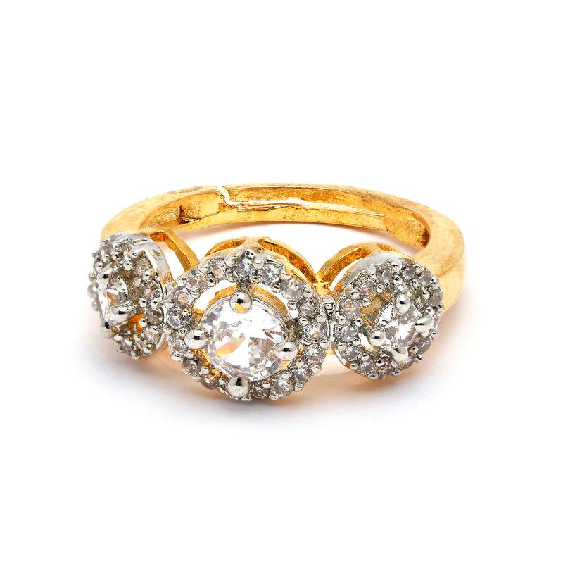 Gold Plated White American Diamond Studded Adjustable Ring