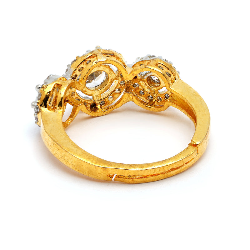 Gold Plated White American Diamond Studded Adjustable Ring