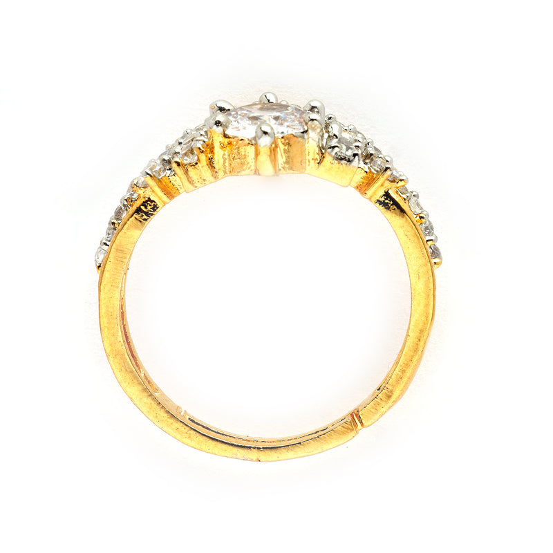 Gold Plated Gold Toned White American Diamond Studded Sparkling Adjustable Ring