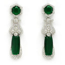 Rhodium Plated Silver Toned Emerald American Diamond Studded Necklace Set