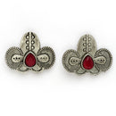 Oxidized Plated with Silver Filigree Design Red Stone Studded Jewellery Set