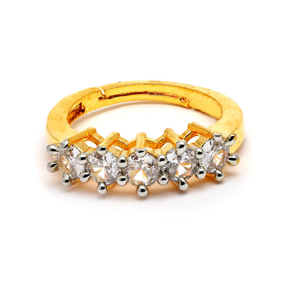 Gold Plated White American Diamond Studded Adjustable Ring