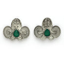Oxidized Plated with Silver Filigree Design Green Stone Studded Jewellery Set