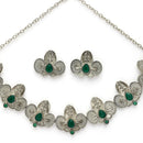 Oxidized Plated with Silver Filigree Design Green Stone Studded Jewellery Set