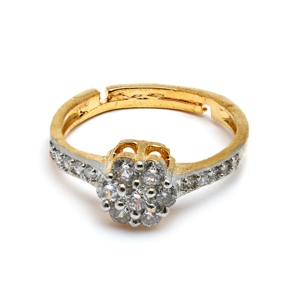 Gold Plated White American Diamond Studded Floral Adjustable Ring